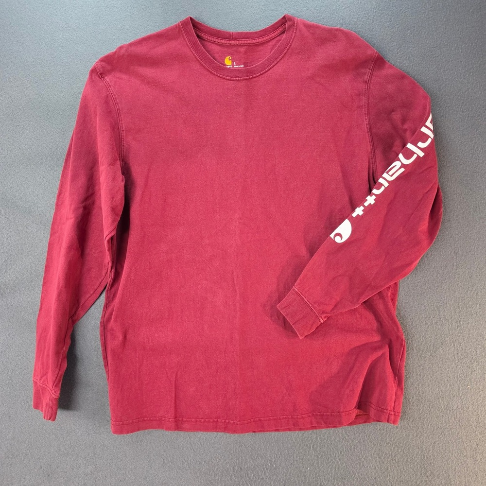Carhartt Mens Large Burgundy Red Long Sleeve Graphic Logo T-Shirt Original Fit